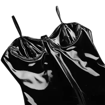 IEFiEL Moterų Moterų Mados Clubwear Dirbtiniais Odos Suknelė Reguliuojamu Spageti petnešėlėmis Šalies Bodycon Suknelė su G-String