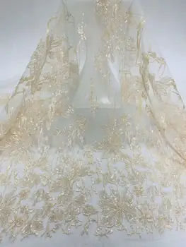 Gražūs karoliukai siuvinėjimo audinys high-end vakarinę suknelę/prom suknelė dizainas prancūzijos tinklelio nėriniai didmeninės vestuvių suknelė audinys