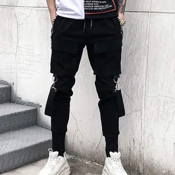 Vyrų Pusėje Kišenės Krovinių Haremo Kelnės 2021 Juoda Hip-Hop Atsitiktinis Vyras Poilsiu Kelnės Mados Streetwear Pieštuku Kelnes pantalon