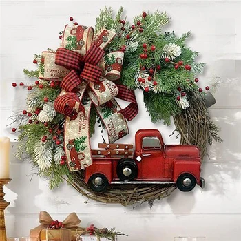 Raudona Sunkvežimių Kalėdų Vainikai Kalėdų Raudona Sunkvežimių Atostogų Pinecone Rudenį Vainikas Languotas Vainikas Namuose Kalėdų Vakarėlį Apdaila