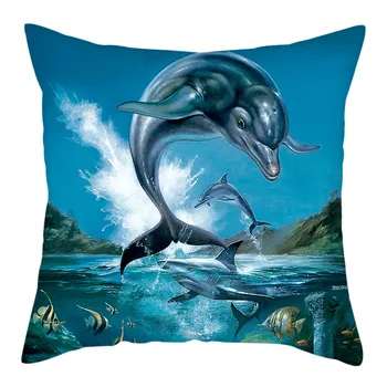 Fuwatacchi Mielas Delfinų Modelis Pagalvėlė Padengti Spalvinga Jūros Pasaulis Pagalvę Padengti Namų Sofos, Automobilių Puošimas Mesti Užvalkalas 45x45cm
