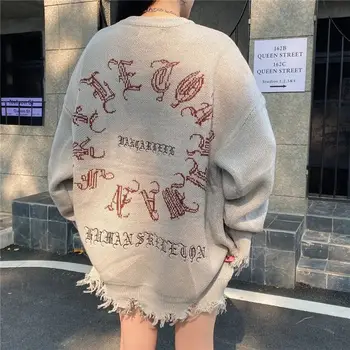 High Street Tamsiai Gotikos Laišką, Negabaritinių megztinis pora American retro gatvės hip-hop ' o banga prekės laisvas megztinis moterims