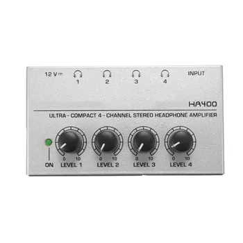 HA400 Ultra-Kompaktiškas 4 Kanalų Ausinių Stiprintuvas Audio Stereo Amp Stiprintuvas su ES Adapteris, skirtas Muzikos Įrašymo Maišytuvas