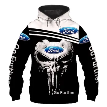 2021 Tendencija Naujas Mens Ford Automobilių Logotipą Punisher Hoodie 3D Spausdinimo vyriški Sportiniai, Hip-Hop, Punk Streetwear Zip Motociklų Palaidinukė