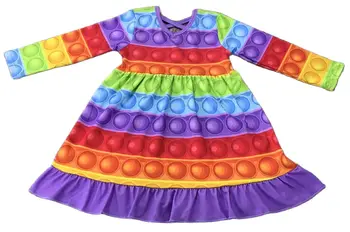 Naujas stilius, vaikų drabužiai ilgomis rankovėmis spalvinga fingerboard spausdinti merginos gana suknelė