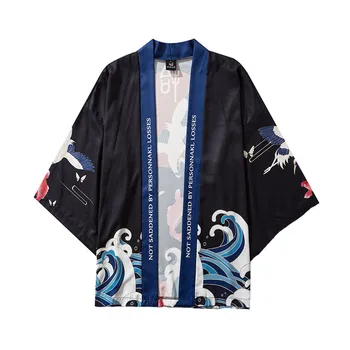 Plaukiojančio Krano Modelis Kinų Stiliaus Kimono Vasarą Japonijos Penkių Punktų Rankovėmis Kimono Vyrų Ir Moterų Apsiaustu Jacke Viršuje Palaidinė