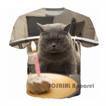 SOSHIRL Gimtadieniu, Su Nelaiminga Katė Marškinėliai Fuuny Lovely Cat Atsitiktinis marškinėliai Vasaros Harajuku Tee Marškinėliai Camisetas