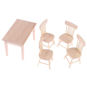 1 Set Valgomojo Stalas, Kėdės Modelis 1:12 Miniatiūriniai Lėlių Medinis Stalas Su 4 Kėdėmis Ir Baldai Zaislu Rinkinys