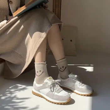 Rudenį ir žiemą naujas vamzdis kojinės ins banga Japonijos mielas animacinių filmų besišypsantis veidas storas medvilnės kojinės terry šiltas moterų kojinės