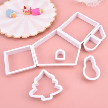 8Pcs Plastiko Cookie Cutter Nustatyti 3D Kalėdų Meduoliai su imbiero priedais Namai Pelėsių 