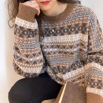 Streetwear Moterų Megztinis Žiemą Tirštėti Trikotažas Puloveriai Moterims Negabaritinių Retro Vintage Džemperis Ilgomis Rankovėmis Megztiniai Traukti Femme