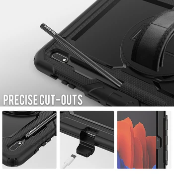 360 Sukimosi Dirželis&Atramą Silikono Tablet Case for Samsung Galaxy Tab S7 Plus Atveju 2020 T970 T975 Apsauginis Dangtelis