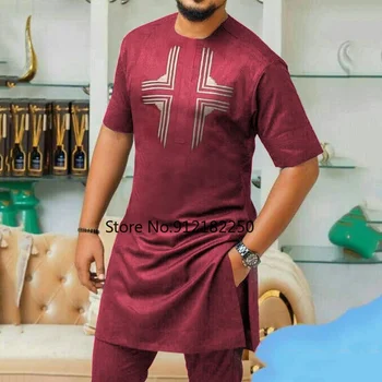 Afrikos mados Musulmonų etninės stiliaus Dashik vyrų vasaros spausdinti trumparankoviai atsitiktinis top marškinėliai