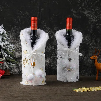 Baltas Pliušinis Kalėdų Vyno Butelio Dangtelį Noel Restoranas Štampavimo Auksas, Sidabras Sonwflake Šampano Raudonas Vynas Maišelį Namų Stalo Dekoras