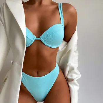 Seksualus Bikini 2021 Vientisų maudymosi kostiumėlis Moterims maudymosi Kostiumėliai, Push Up Bikinis Nustatyti Brazilijos Maudymosi Kostiumą Vasaros Paplūdimio Drabužiai Plaukimo Kostiumas #T4G