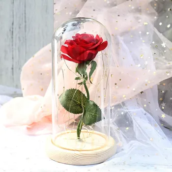 Grožio Ir Žvėrys LED Rožių Gėlių, Šviesos, Juoda Bazė Stiklo Kupolas Geriausias Motinos Diena, Valentino Diena Dovana
