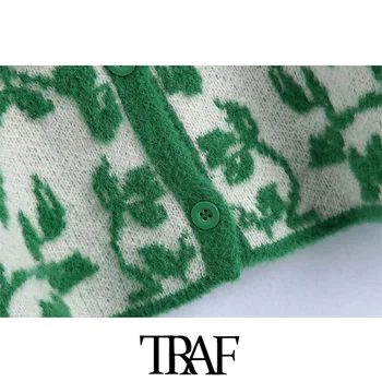 TRAF Moterų Mados Gėlių Elastiniai Megztiniai Megztinis Džemperis 
